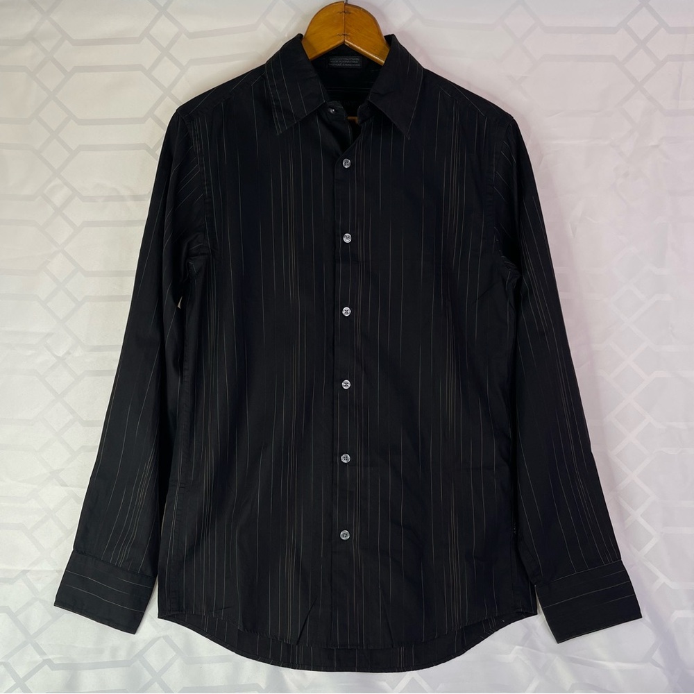 Vintage DKNY Black Striped Cotton Button Down Shirt Small Y2K